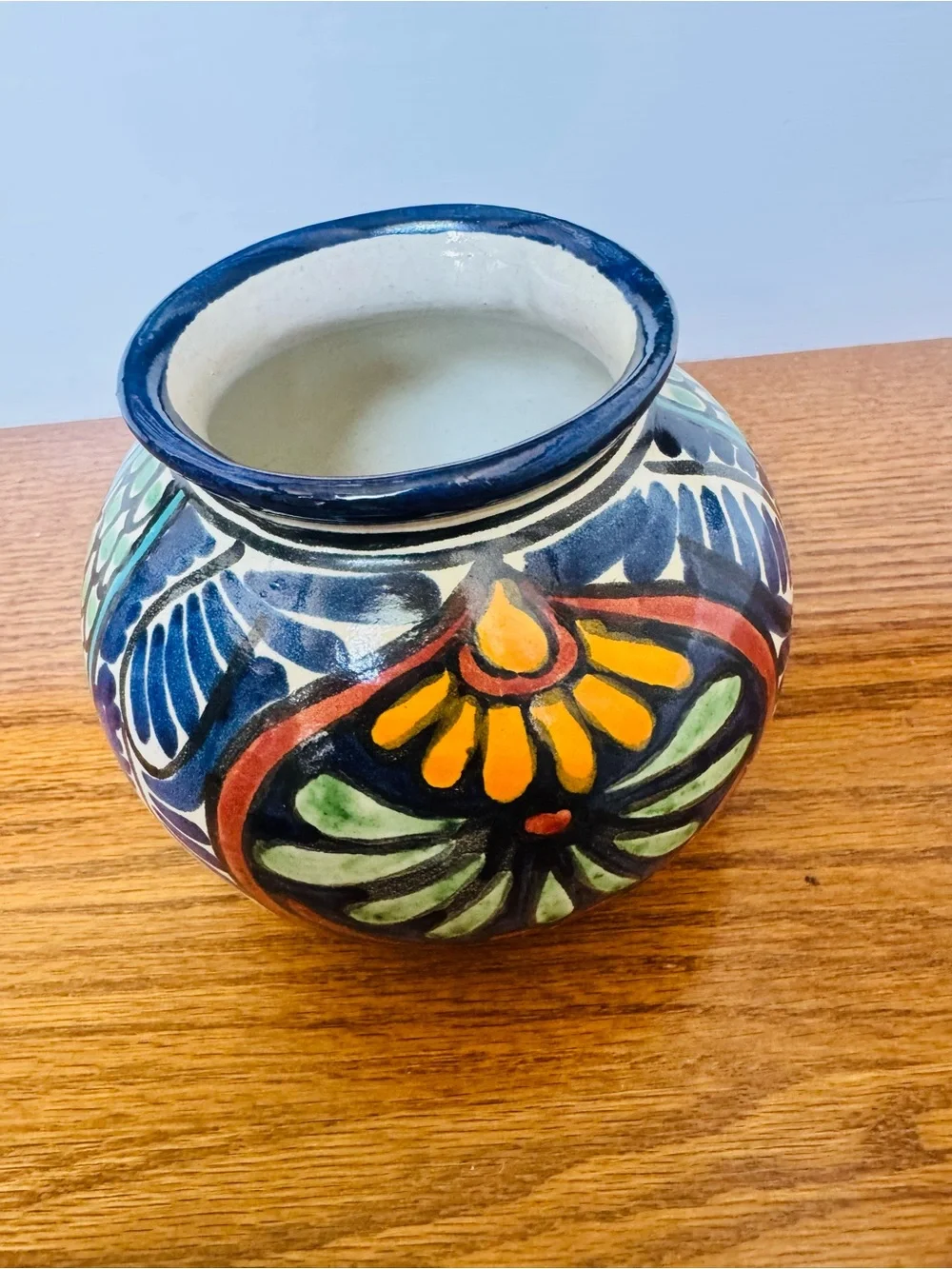 Mexican Folk Art Hand-painted Terracotta Small Vase-Mexico